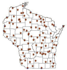 Wisconsin map showing route locations
